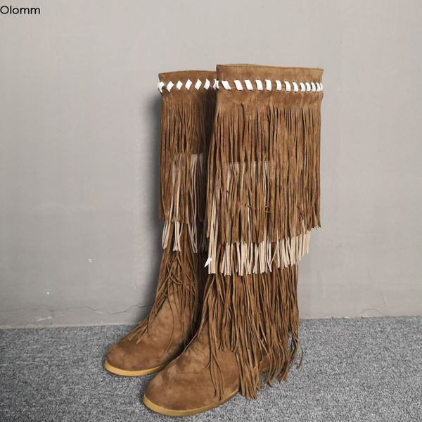 olomm new arrival women knee high boots fringe comfort wedges low heels boots round toe brown casual shoes women us size 5-15, Black
olomm new arrival women knee high boots fringe comfort wedges low heels boots round toe brown casual shoes women us size 5-15, Black