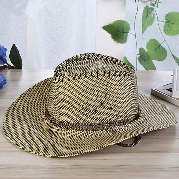 summer fashion men solid straw western cowboy hat with rope wide curling brim cap chin strap beach sun hats uv protection era5, Blue;gray
summer fashion men solid straw western cowboy hat with rope wide curling brim cap chin strap beach sun hats uv protection era5, Blue;gray