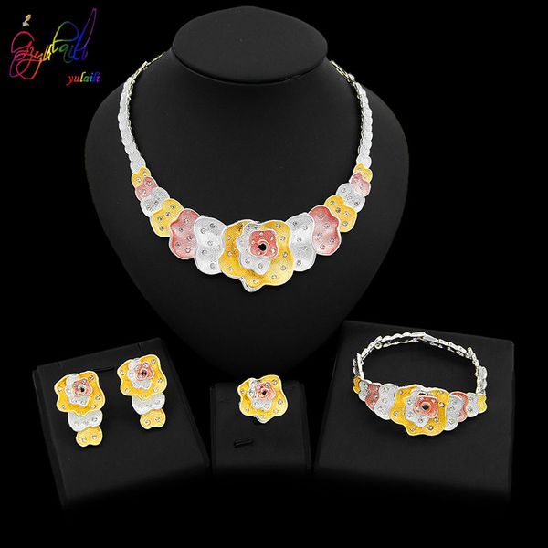 yulaili elegant flower shape crystal necklace stud earrings bracelet ring for women party wedding dubai gold jewelry sets, Silver
yulaili elegant flower shape crystal necklace stud earrings bracelet ring for women party wedding dubai gold jewelry sets, Silver