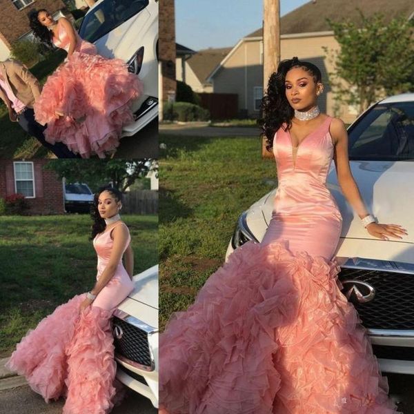 2020 fashion pink mermaid prom dresses new tiered ruffles black girls sleeveless long party evening wear gowns custom made robes de soiree, Black;red
2020 fashion pink mermaid prom dresses new tiered ruffles black girls sleeveless long party evening wear gowns custom made robes de soiree, Black;red