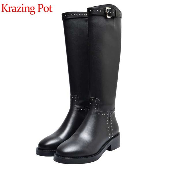 krazing pot genuine leather round toe med heels zip buckle fasteners movie star keep warm knee-high riding equestrian boots l81, Black
krazing pot genuine leather round toe med heels zip buckle fasteners movie star keep warm knee-high riding equestrian boots l81, Black