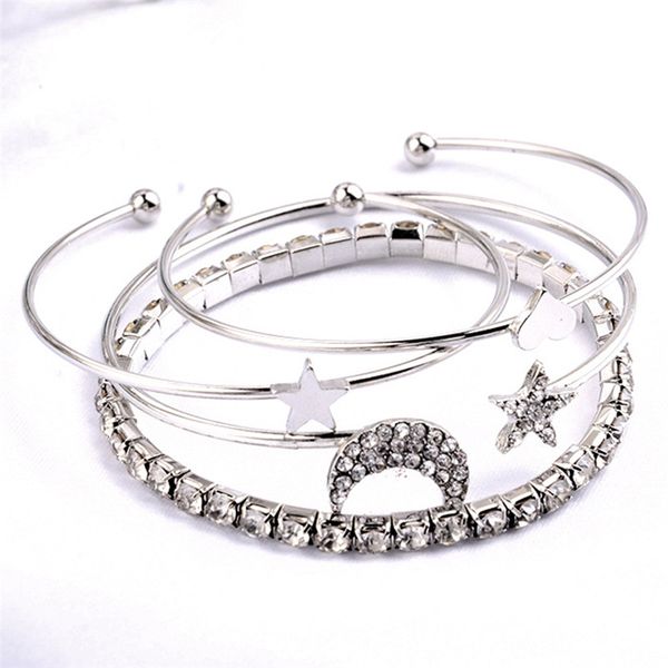 bangle crystal star moon set multilayer love heart charm gold color open cuff bangles adjustable jewelry for women 4pcs/set, Black
bangle crystal star moon set multilayer love heart charm gold color open cuff bangles adjustable jewelry for women 4pcs/set, Black