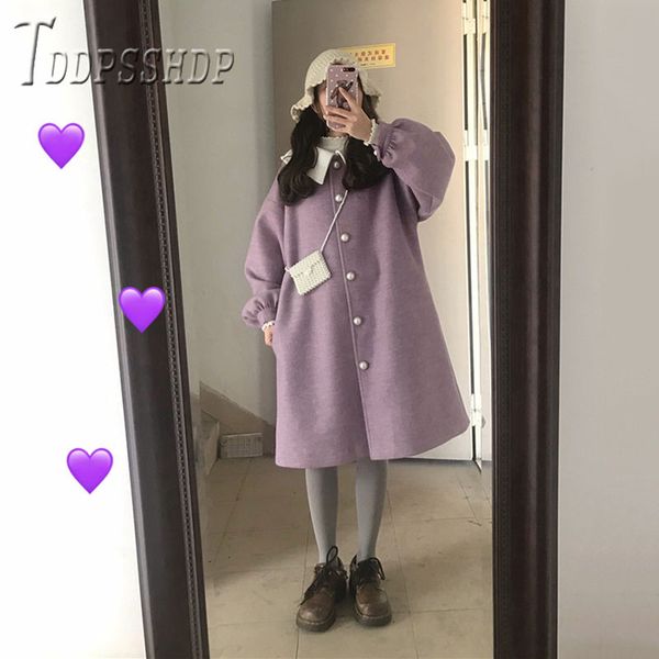 2020 thick lapel kawaii women woolen coat winter lantern sleeve pearl button female jacket, Black
2020 thick lapel kawaii women woolen coat winter lantern sleeve pearl button female jacket, Black