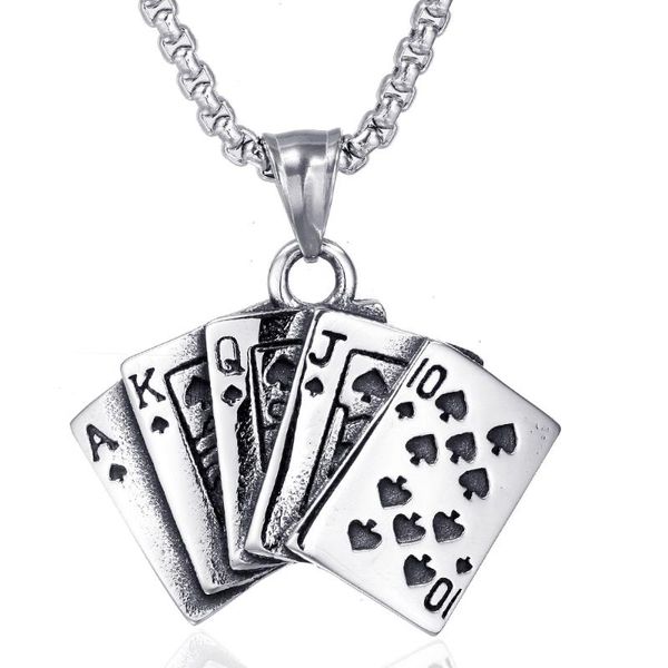 stainless steel vintage poker card pendant necklace play card gambler necklaces jewellery gift for men with 60cm chain, Silver
stainless steel vintage poker card pendant necklace play card gambler necklaces jewellery gift for men with 60cm chain, Silver