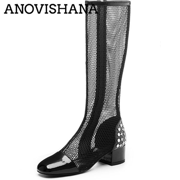 anovishana summer woman net cutout knee boots square toe square heel genuine leather net zipper rivets size 34-39 leisure a2796, Black
anovishana summer woman net cutout knee boots square toe square heel genuine leather net zipper rivets size 34-39 leisure a2796, Black