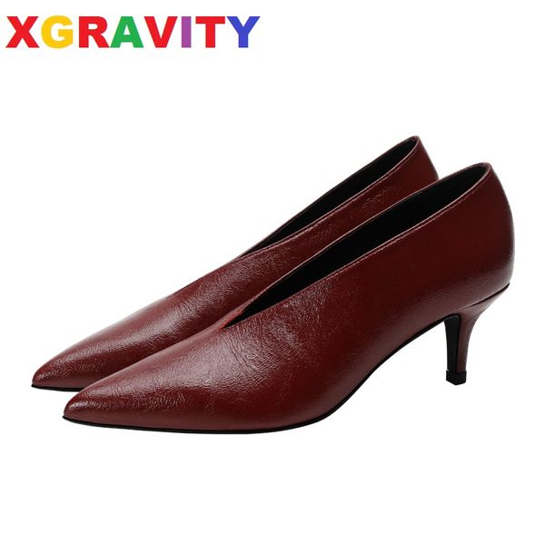 xgravity new spring autumn ladies fashion high heel pumps pointed toe dress shoes v cut design vintage women shoes c323, Black 
xgravity new spring autumn ladies fashion high heel pumps pointed toe dress shoes v cut design vintage women shoes c323, Black
