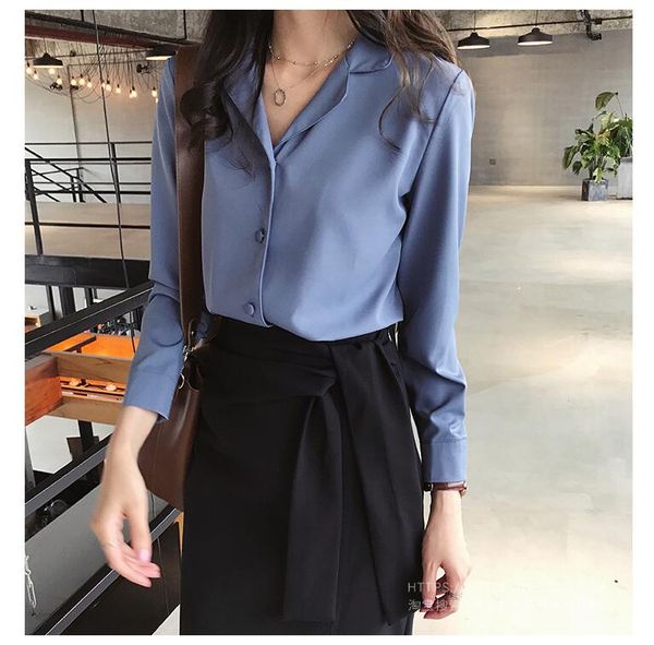 ladies' casual style solid color blouse women spring autumn button front long sleeve blouses, White
ladies' casual style solid color blouse women spring autumn button front long sleeve blouses, White