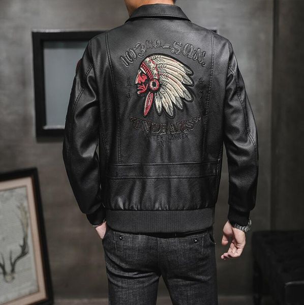autumn witner mens leather jackets motorcycle zipper male indiana embroidery pu coats biker faux fashion outerwear coat w981, Black
autumn witner mens leather jackets motorcycle zipper male indiana embroidery pu coats biker faux fashion outerwear coat w981, Black