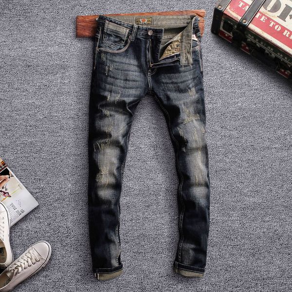 italian vintage style men jeans slim fit retro wash ripped jeans denim casual pants brand designer fashion classical men, Blue
italian vintage style men jeans slim fit retro wash ripped jeans denim casual pants brand designer fashion classical men, Blue
