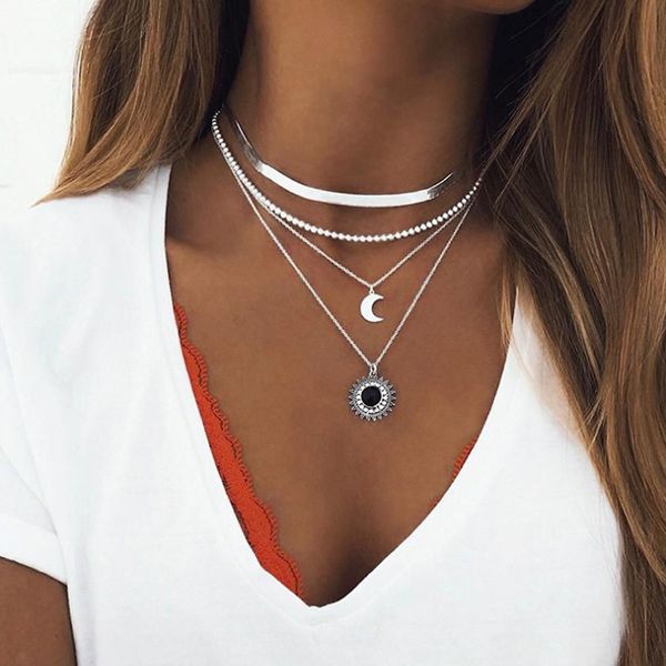 s1735 fashion jewelry multilayer necklace metal alloy moon pendant chain necklace, Silver
s1735 fashion jewelry multilayer necklace metal alloy moon pendant chain necklace, Silver