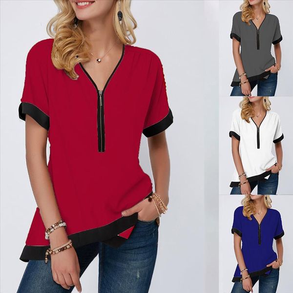 plus size 5xl new autumn women short sleeve chiffon shirt deep v neck zipper camisetas mujer blouse blusas, White
plus size 5xl new autumn women short sleeve chiffon shirt deep v neck zipper camisetas mujer blouse blusas, White