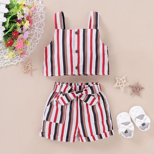 designer 2pcs kids clothes sleeveless striped vest straps fashion adjustable shorts casual girls wear outfit children set, Pink;blue
designer 2pcs kids clothes sleeveless striped vest straps fashion adjustable shorts casual girls wear outfit children set, Pink;blue