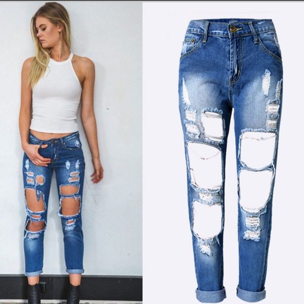 summer casual ripped hole jeans boyfriend jeans women denim pants ankle length white black, Blue
summer casual ripped hole jeans boyfriend jeans women denim pants ankle length white black, Blue