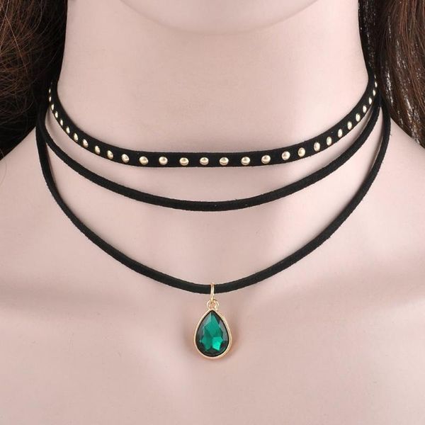 collar leather rope three-layer water drop pendant necklace rhinestone rivet necklace neck chain clavicle chain, Silver
collar leather rope three-layer water drop pendant necklace rhinestone rivet necklace neck chain clavicle chain, Silver