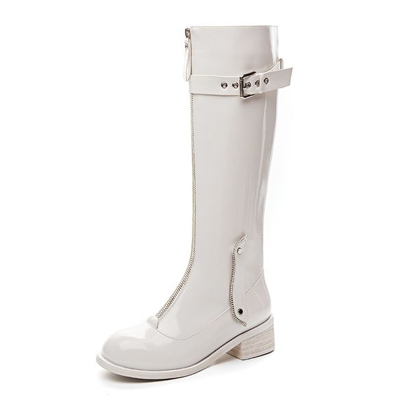 buckle knee high boots genuine leather female comfortable thick med heels pumps winter party prom shoes woman, Black
buckle knee high boots genuine leather female comfortable thick med heels pumps winter party prom shoes woman, Black