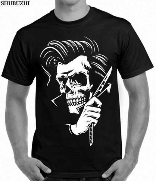 print t-shirt shubuzhi fashion rockabilly tattoo hipster barber style t shirt skull mens' t-shirt