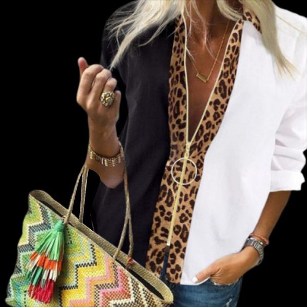 women patchwork blouse zipper leopard printed loose shirts long sleeve casual blouse s-xxl, White
women patchwork blouse zipper leopard printed loose shirts long sleeve casual blouse s-xxl, White