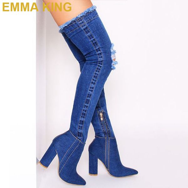 2020 blue jeans high heel boots women summer peep toe over the knee chunky heels ladies denim botas mujer, Black
2020 blue jeans high heel boots women summer peep toe over the knee chunky heels ladies denim botas mujer, Black