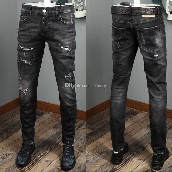 cool man destroyed black jeans skater fit fading effect button close damage wash denim trousers for mens, Blue
cool man destroyed black jeans skater fit fading effect button close damage wash denim trousers for mens, Blue