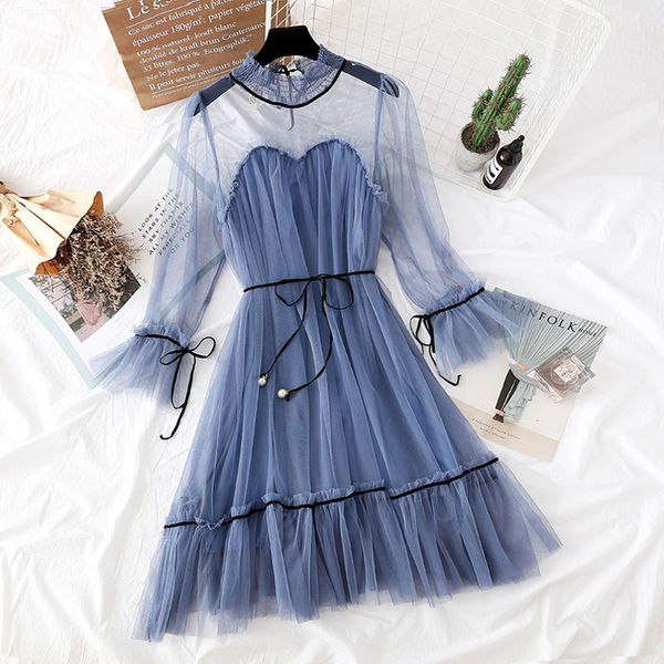 women's bohemia long sleeves mesh lace dress 2020 spring new flare sleeve bandage bow dress fashion casual ruffles zx165, Black;gray
women's bohemia long sleeves mesh lace dress 2020 spring new flare sleeve bandage bow dress fashion casual ruffles zx165, Black;gray