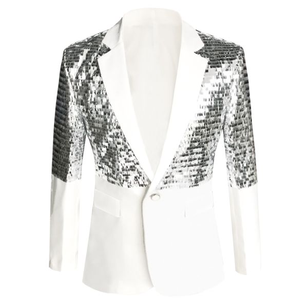 men's suits & blazers sequin splice fashion slim blazer masculino performance stage suit jacket studio singer costumes hombre plus size, White;black
men's suits & blazers sequin splice fashion slim blazer masculino performance stage suit jacket studio singer costumes hombre plus size, White;black