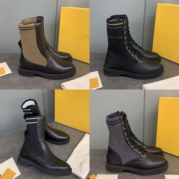 new women rockoko combat boots knit leather ankle martin boot biker boots black calfskin stretch fabric shoes non-slip rubber sole with box
new women rockoko combat boots knit leather ankle martin boot biker boots black calfskin stretch fabric shoes non-slip rubber sole with box