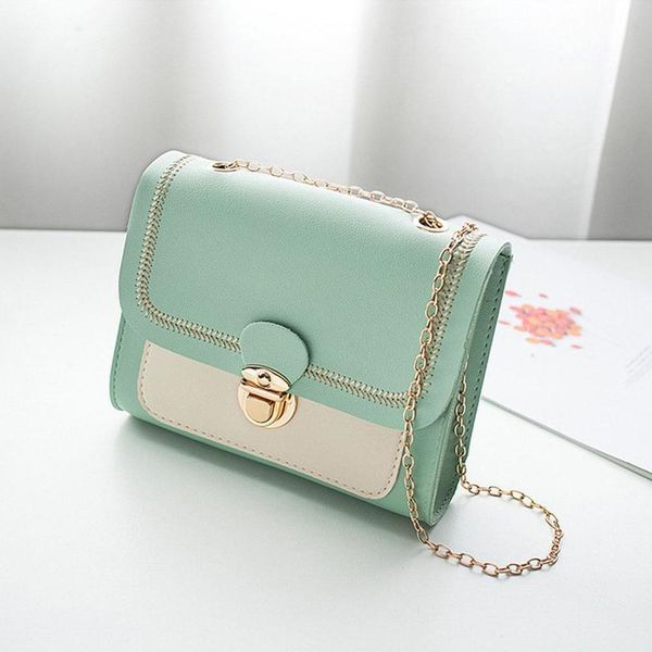 women casual pu contrasting color lock buckle cover single shoulder satchel