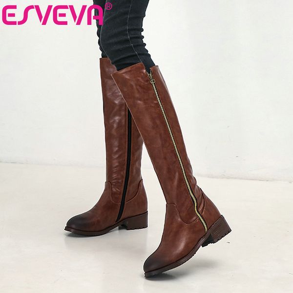 esveva 2020 shoes women knee-high boots med heel pu leather boots shoes zipper platform round toe motorcycle size 34-43, Black
esveva 2020 shoes women knee-high boots med heel pu leather boots shoes zipper platform round toe motorcycle size 34-43, Black
