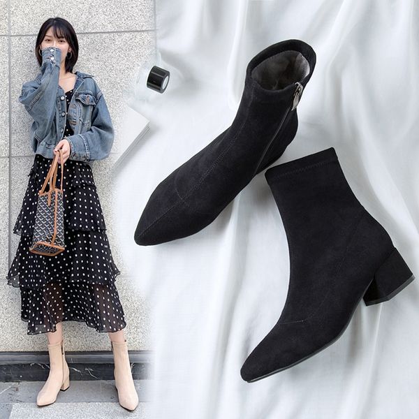 boots autumn elastic women zipper square high heels ankle slim stretch pointed toe shoes female winter size 33-43, Black
boots autumn elastic women zipper square high heels ankle slim stretch pointed toe shoes female winter size 33-43, Black