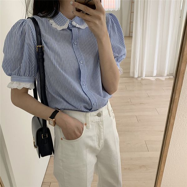 chic new lace stripe sweet summer patchwork short sleeve shirts women loose all match streetwear blouses, White
chic new lace stripe sweet summer patchwork short sleeve shirts women loose all match streetwear blouses, White