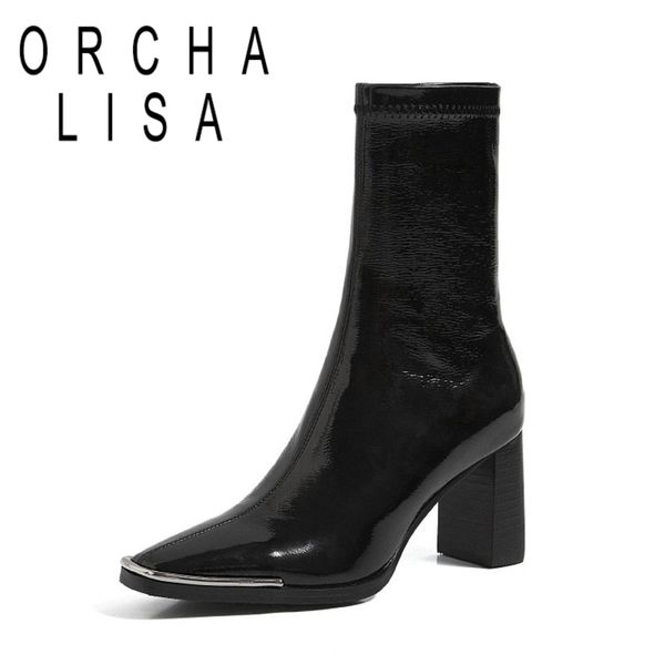 orcha lisa ladies brand mid-calf boots square toe square heels patent leather pull on zipper large size 34-40 leisure c1943, Black
orcha lisa ladies brand mid-calf boots square toe square heels patent leather pull on zipper large size 34-40 leisure c1943, Black