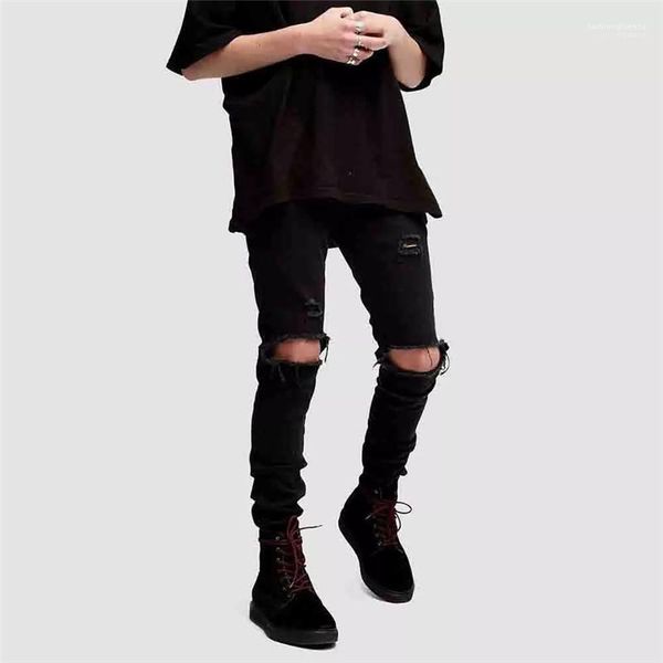 mens designer jeans knee holes high stretch male pencil pants homme skinny long pants black solid, Blue
mens designer jeans knee holes high stretch male pencil pants homme skinny long pants black solid, Blue