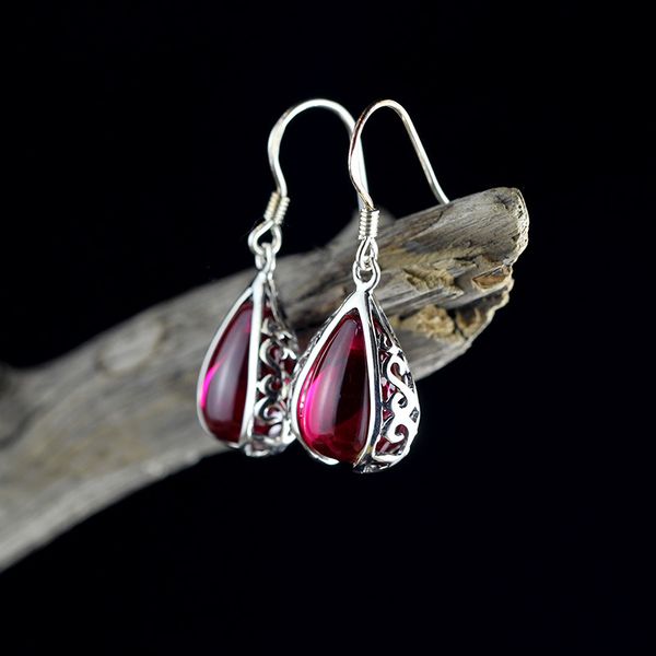 925 sterling silver drop earrings hooks hollow flower deisgn natural gemstone brincos vintage ruby jewelry, Golden
925 sterling silver drop earrings hooks hollow flower deisgn natural gemstone brincos vintage ruby jewelry, Golden