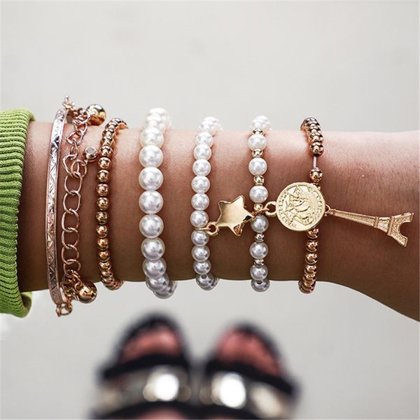 korean version of the sweet tower logo pearl retro bracelet coin six-piece jewelry multi-layer elastic bracelet women's gift, Black
korean version of the sweet tower logo pearl retro bracelet coin six-piece jewelry multi-layer elastic bracelet women's gift, Black