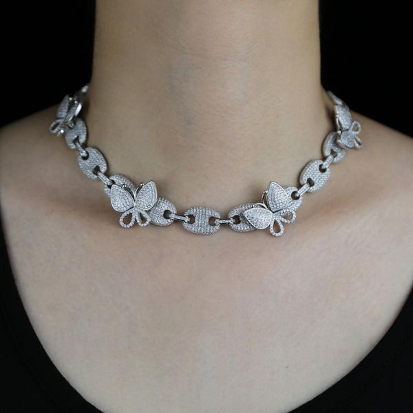 2 size 2 colors fahion iced out hip hop choker necklace butterfly shape paved white/pink cz for women wedding gift, Silver
2 size 2 colors fahion iced out hip hop choker necklace butterfly shape paved white/pink cz for women wedding gift, Silver