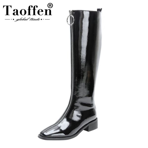 boots taoffen women fashion knee high winter patent leather zipper square toe block heel knight size 33-42, Black
boots taoffen women fashion knee high winter patent leather zipper square toe block heel knight size 33-42, Black