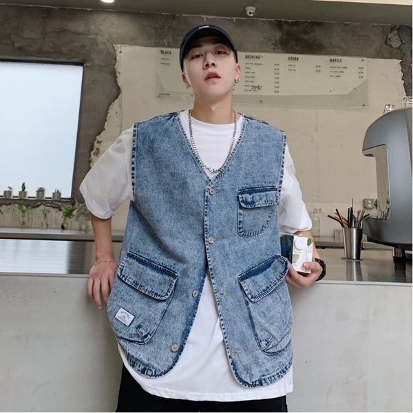autumn new denim vest men's fashion washed solid color casual multi-pocket tooling vest street hip hop loose sleeveless jacket, Black;white
autumn new denim vest men's fashion washed solid color casual multi-pocket tooling vest street hip hop loose sleeveless jacket, Black;white