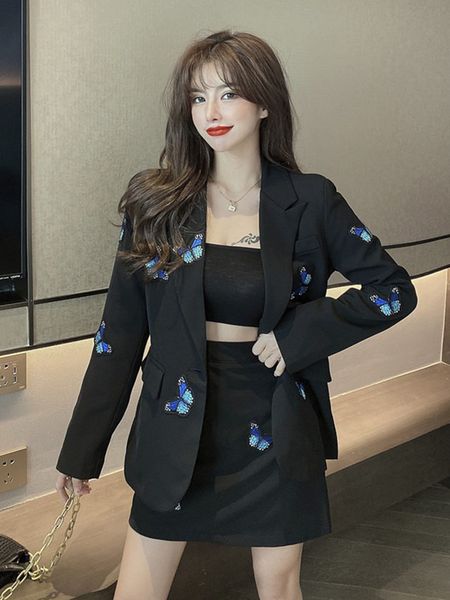 women dressises 2020 autumn new heavy industry butterfly embroidered suit fashion jacket high waist slim skirt two-piece suit women, White;black
women dressises 2020 autumn new heavy industry butterfly embroidered suit fashion jacket high waist slim skirt two-piece suit women, White;black