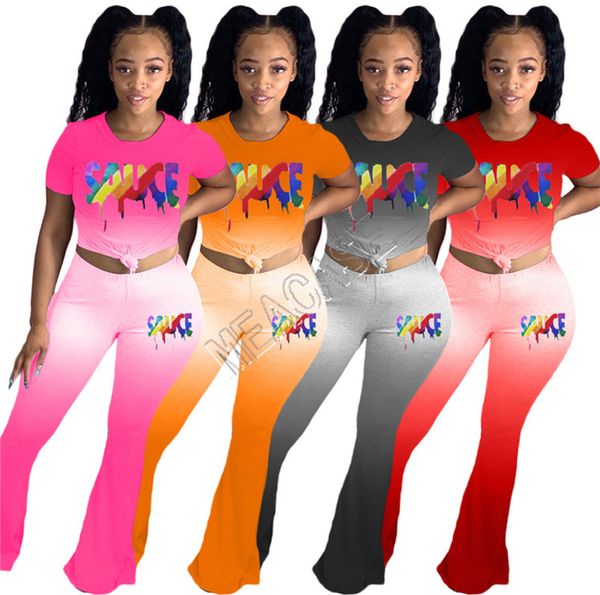 women's 2 piece clothing set sesigner gradient color letters tracksuit short sleeve t shirts flared trousers pants outfits s-xl d81702, White
women's 2 piece clothing set sesigner gradient color letters tracksuit short sleeve t shirts flared trousers pants outfits s-xl d81702, White