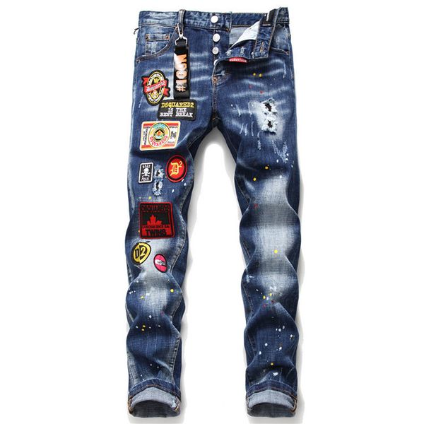 spring new men's skinny jeans fashion cloth stickers button access control hip-hop style criminal designer is jogging denim trousers sl, Blue 
spring new men's skinny jeans fashion cloth stickers button access control hip-hop style criminal designer is jogging denim trousers sl, Blue