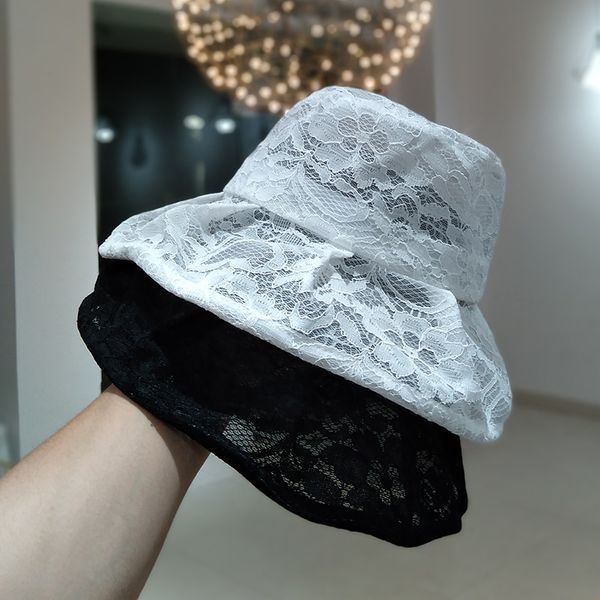 fisherman hat female personality net yarn lace basin hat summer lightweight breathable hollow sunscreen, Blue;gray