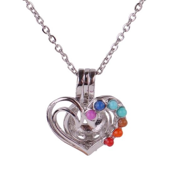 k1693 heart chakra stones reiki point bead pearl cage aroma essential oil diffuser locket necklace with stainless steel chain, Silver
k1693 heart chakra stones reiki point bead pearl cage aroma essential oil diffuser locket necklace with stainless steel chain, Silver