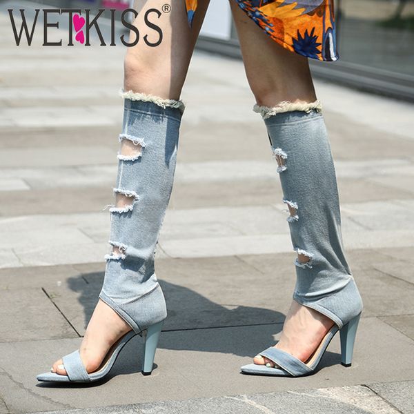 wetkiss denim колена высоких сапоги женщины перфорированного лето boots sexy высокие каблуки обувь женщина острый нос разорванная обувь женс, Black
wetkiss denim колена высоких сапоги женщины перфорированного лето boots sexy высокие каблуки обувь женщина острый нос разорванная обувь женс, Black