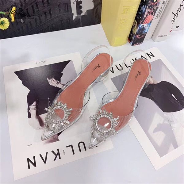 prowow new fashion summer women sandals pointed toe slip on crystal chunky middle heel ladies sandals party shoes woman, Black 
prowow new fashion summer women sandals pointed toe slip on crystal chunky middle heel ladies sandals party shoes woman, Black