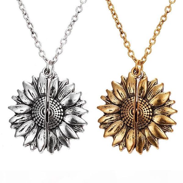 women long chain charm necklace double-layer engraved custom you are my sunshine open locket sunflower pendant necklace jewelry, Silver
women long chain charm necklace double-layer engraved custom you are my sunshine open locket sunflower pendant necklace jewelry, Silver