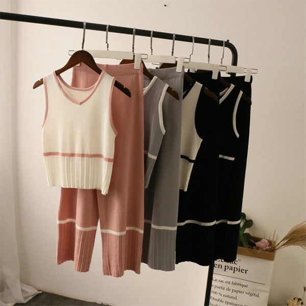 summer knitted tank high waist wide leg pants set women sleeveless v neck vest crop mid calf length two piece, Gray
summer knitted tank high waist wide leg pants set women sleeveless v neck vest crop mid calf length two piece, Gray