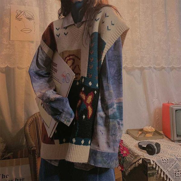 women's knits & tees 2 pcs autumn winter women clothing set vintage sleeveles sweaters vest and printed loose blouses shirts knitted n, White
women's knits & tees 2 pcs autumn winter women clothing set vintage sleeveles sweaters vest and printed loose blouses shirts knitted n, White