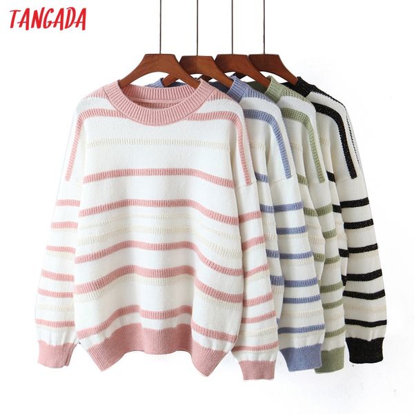 tangada women 2020 fashion striped pattern knitted sweater vintage long sleeve female oversized pullovers chic qw39, White;black
tangada women 2020 fashion striped pattern knitted sweater vintage long sleeve female oversized pullovers chic qw39, White;black
