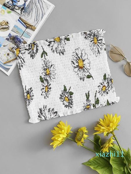 ruffles high elastic crop stripe smocked tube floral print beach tanks cropped summer for women, White
ruffles high elastic crop stripe smocked tube floral print beach tanks cropped summer for women, White