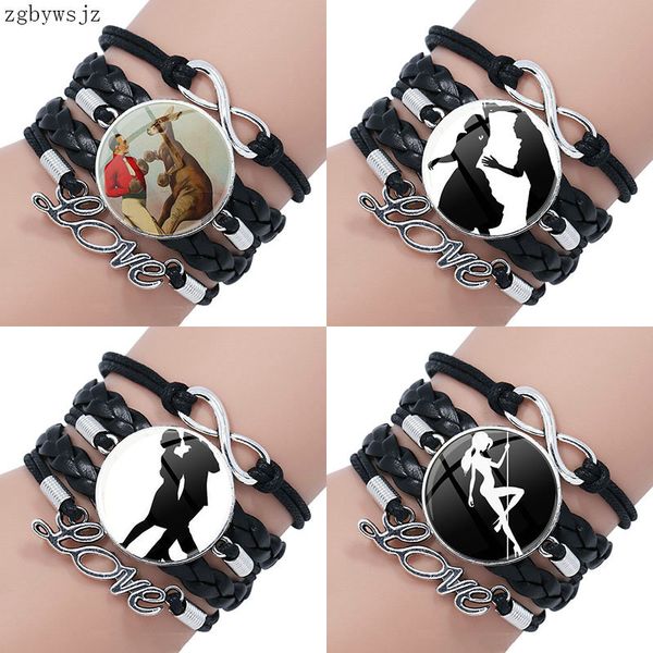 charm bracelets arrival glass statement women round multilayer black leather bracelet bangle pole dance girls stripper, Golden;silver
